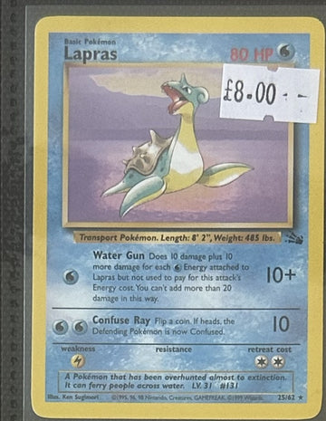 Pokemon Card Lapras Fossil Rare 25/62 Lightly Played