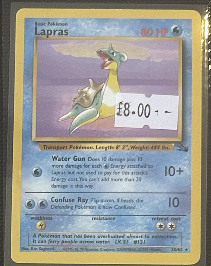 Pokemon Card Lapras Fossil Rare 25/62 Lightly Played