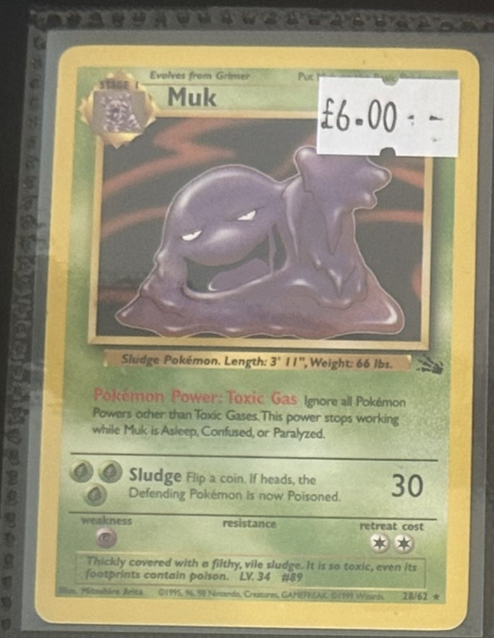 Pokemon Card Muk Fossil Rare 28/62 Lightly Played