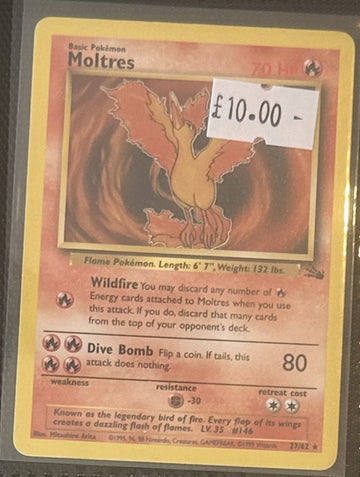 Pokemon Card Moltres Fossil Rare 27/62 Lightly Played