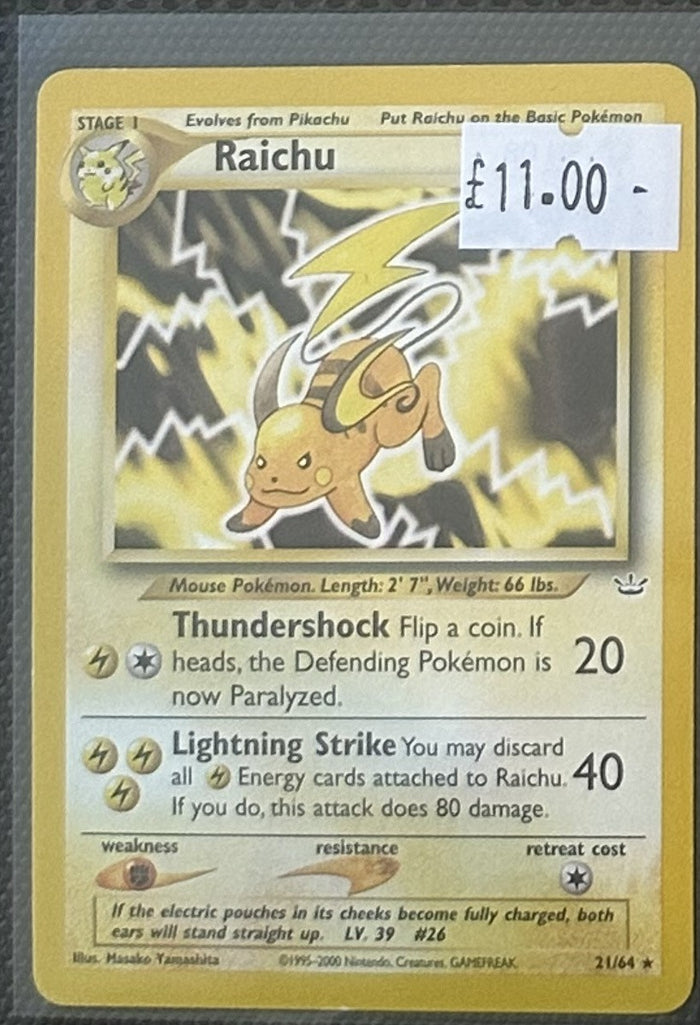 Pokemon Card Raichu Neo Revelation Rare 21/64 Lightly Played