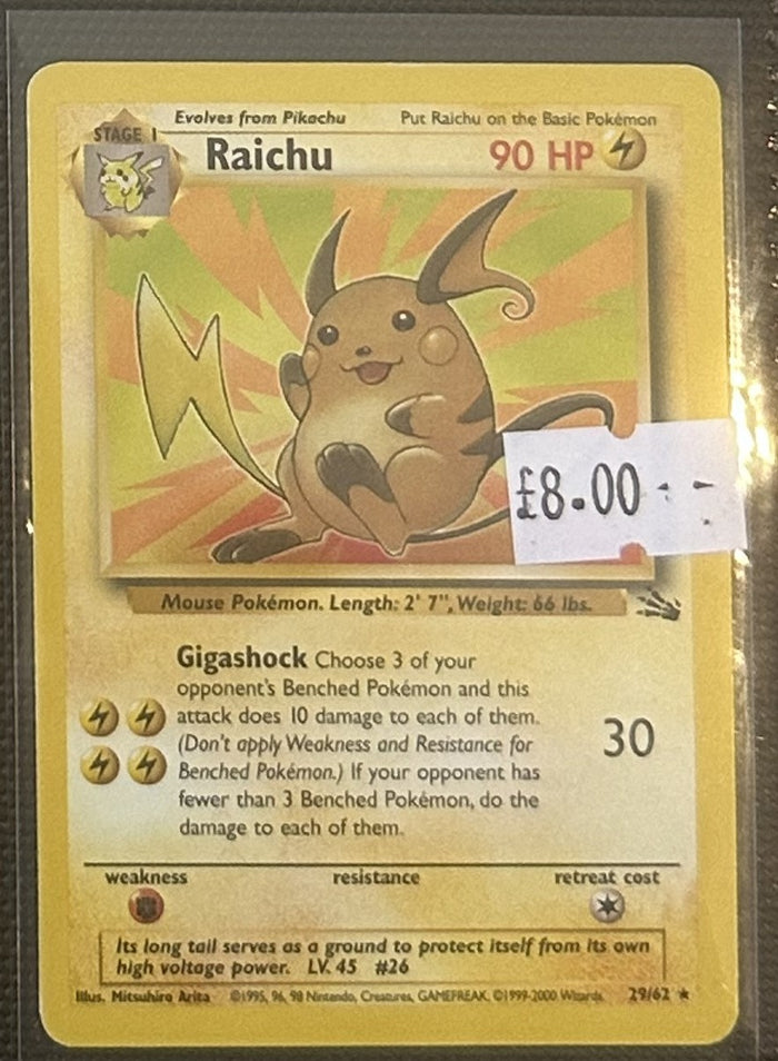 Pokemon Card Raichu Fossil Rare 29/62 Lightly Played