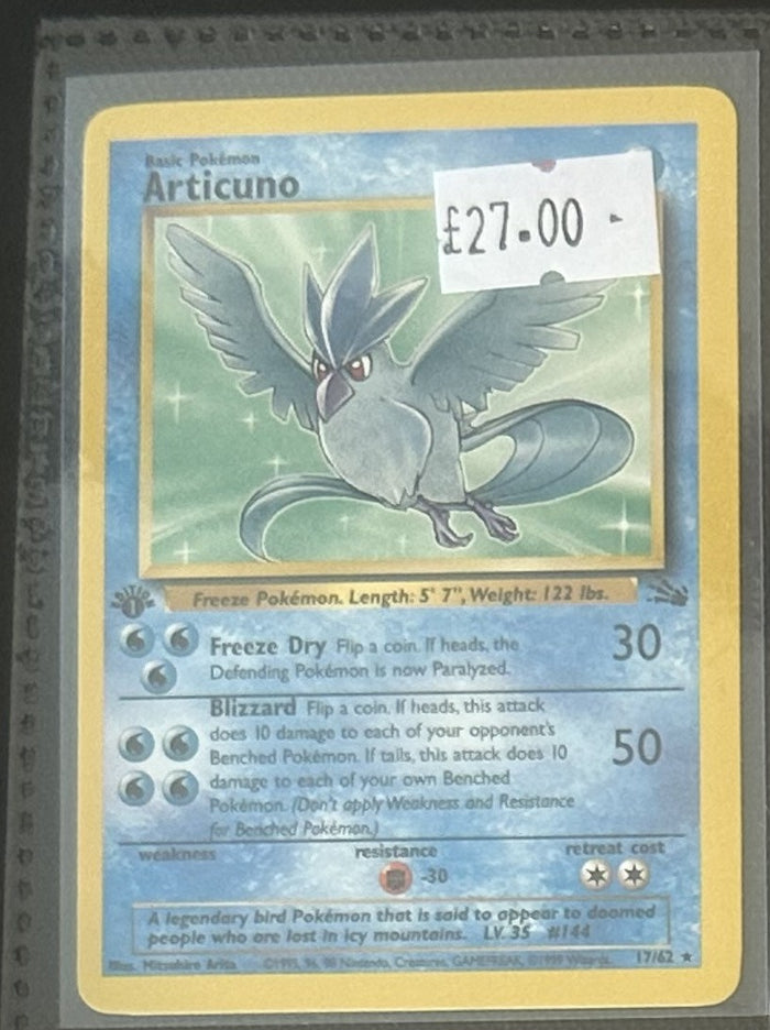 Pokemon Card Articuno Fossil 1st Edition Rare 17/62 Lightly Played