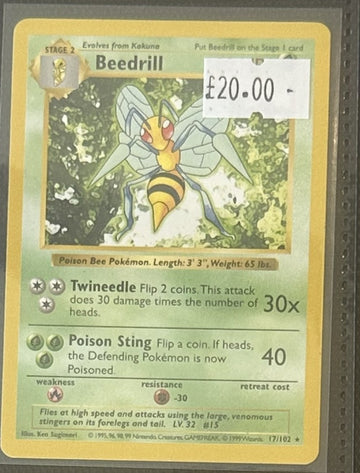 Pokemon Card Beedrill Base Set Shadowless Rare 17/102 Lightly Played