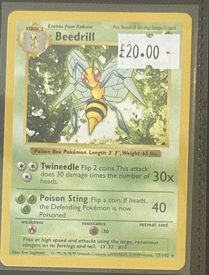 Pokemon Card Beedrill Base Set Shadowless Rare 17/102 Lightly Played
