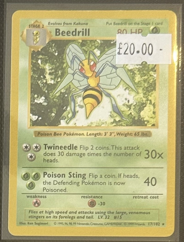 Pokemon Card Beedrill Base Set Shadowless Rare 17/102 Lightly Played