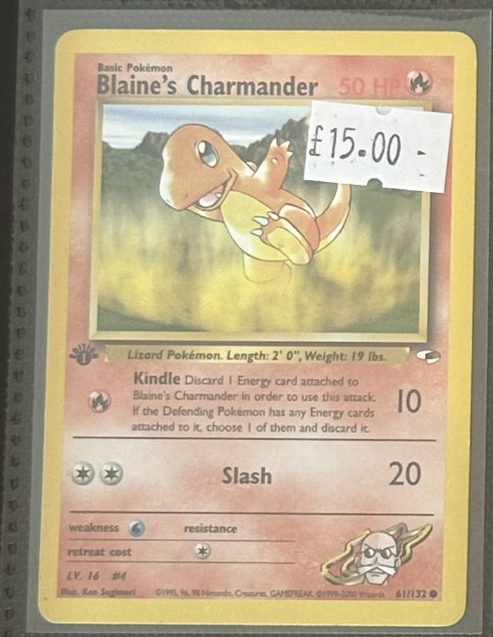 Pokemon Card Blaine's Charmander Gym Heroes 1st Edition Common 61/132 LP