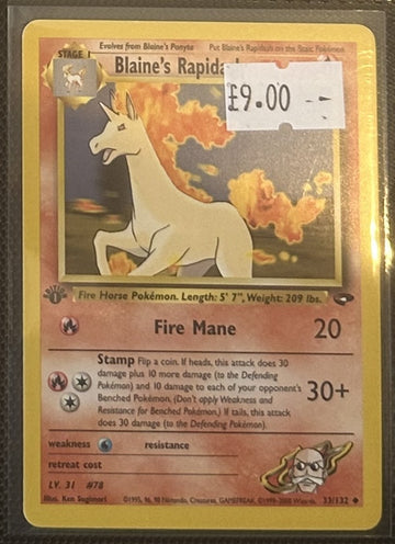 Pokemon Card Blaine's Rapidash Gym Challenge 1st Edition Uncommon 33/132 LP
