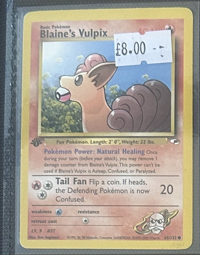 Pokemon Card Blaine's Vulpix Gym Heroes 1st Edition Common 65/132 Lightly Played
