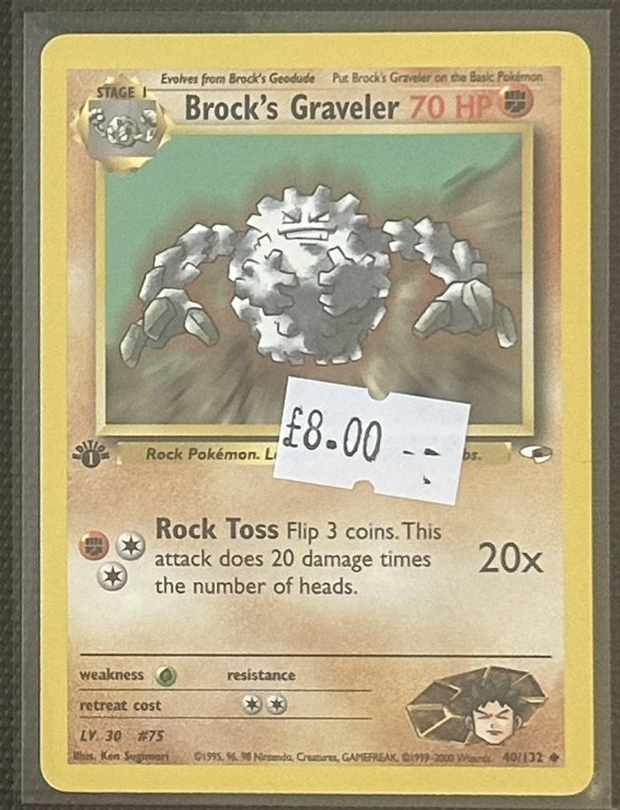 Pokemon Card Brock's Graveler Gym Heroes 1st Edition Uncommon 40/132 LP