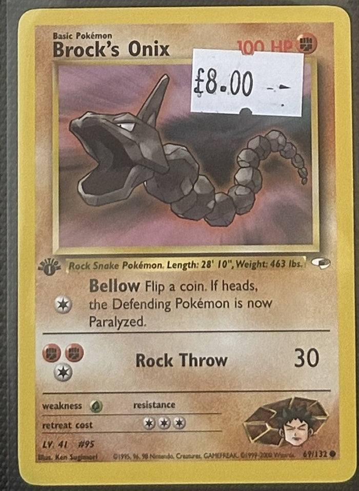 Pokemon Card Brock's Onix Gym Heroes 1st Edition Common 69/132 Lightly Played