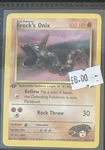 Pokemon Card Brock's Onix Gym Heroes 1st Edition Common 69/132 Lightly Played