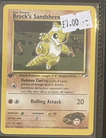 Pokemon Card Brock's Sandshrew Gym Heroes 1st Edition Common 71/132 LP