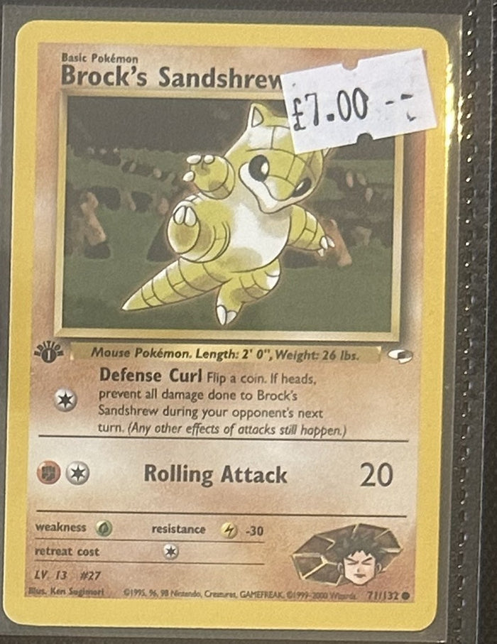 Pokemon Card Brock's Sandshrew Gym Heroes 1st Edition Common 71/132 LP
