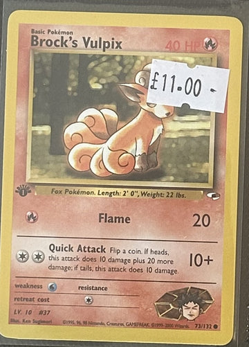 Pokemon Card Brock's Vulpix Gym Heroes 1st Edition Common 73/132 Lightly Played