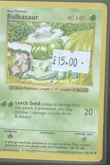 Pokemon Card Bulbasaur Base Set Shadowless Common 44/102 Lightly Played