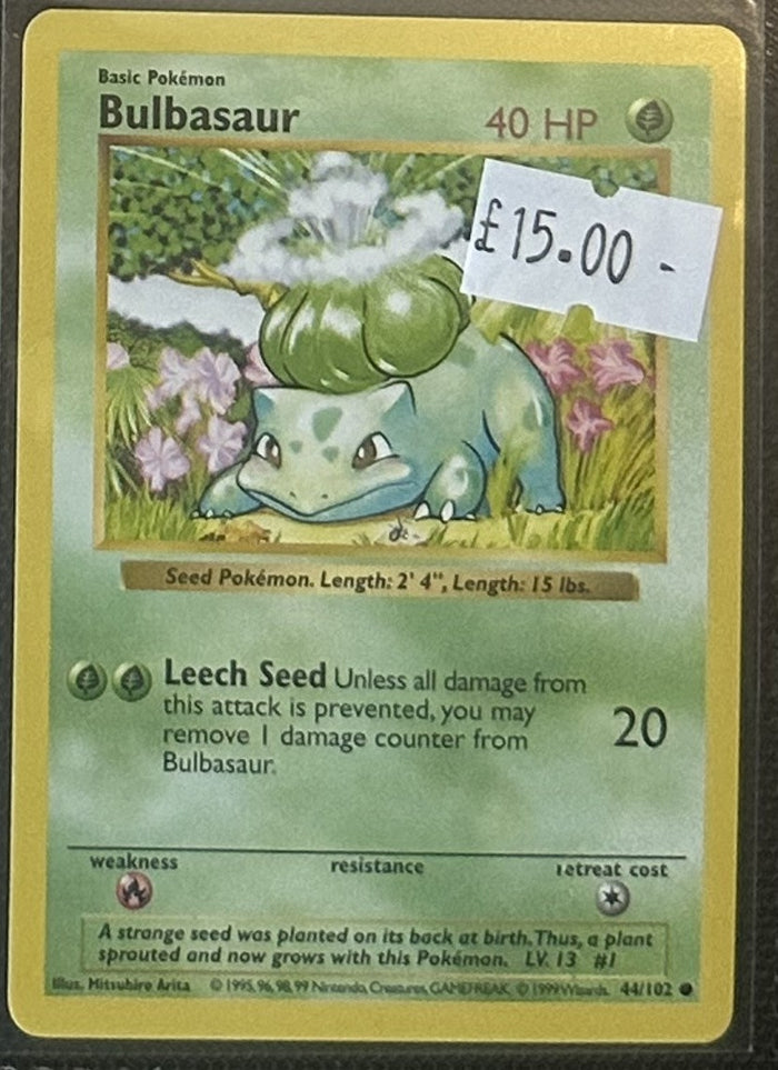 Pokemon Card Bulbasaur Base Set Shadowless Common 44/102 Lightly Played