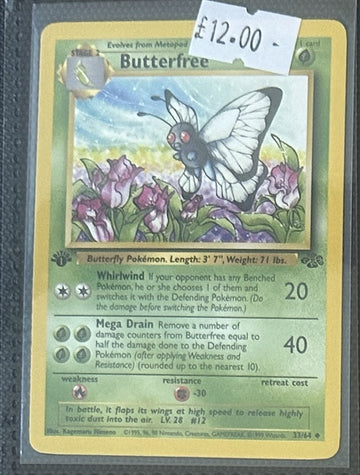 Pokemon Card Butterfree Jungle 1st Edition Uncommon 33/64 Lightly Played