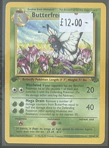 Pokemon Card Butterfree Jungle 1st Edition Uncommon 33/64 Lightly Played