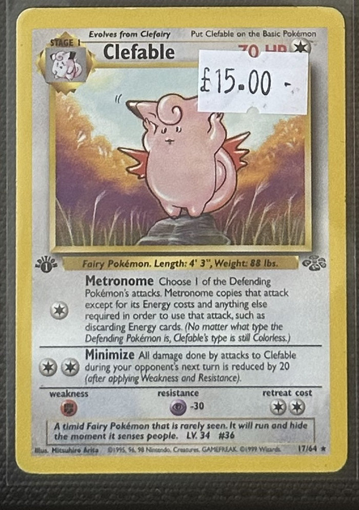 Pokemon Card Clefable Jungle 1st Edition Rare 17/64 Lightly Played