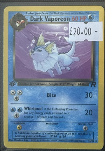 Pokemon Card Dark Vaporeon Team Rocket 1st Edition Uncommon 45/82 Lightly Played