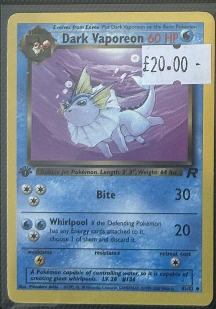 Pokemon Card Dark Vaporeon Team Rocket 1st Edition Uncommon 45/82 Lightly Played