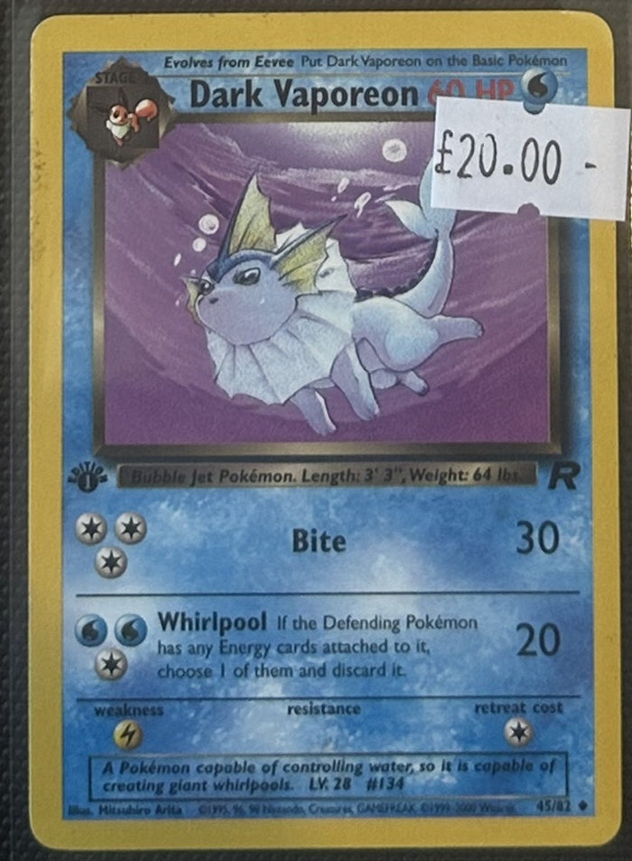 Pokemon Card Dark Vaporeon Team Rocket 1st Edition Uncommon 45/82 Lightly Played