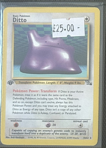 Pokemon Card Ditto Fossil 1st Edition Rare 18/62 Lightly Played