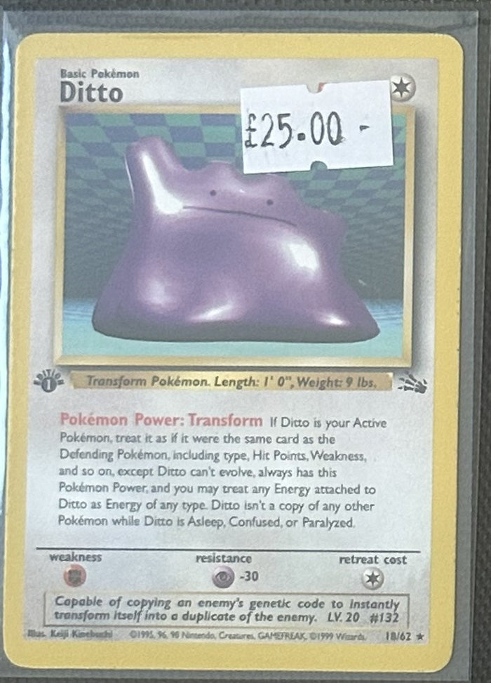 Pokemon Card Ditto Fossil 1st Edition Rare 18/62 Lightly Played
