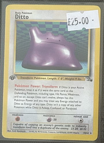 Pokemon Card Ditto Fossil 1st Edition Rare 18/62 Lightly Played