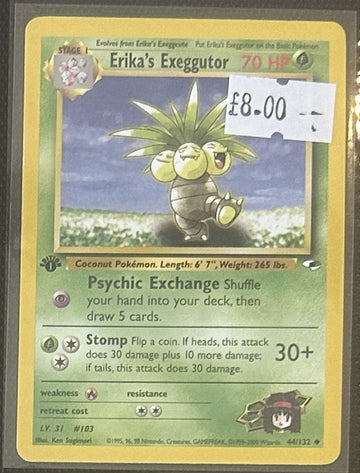 Pokemon Card Erika's Exeggutor Gym Heroes 1st Edition Uncommon 44/132 LP