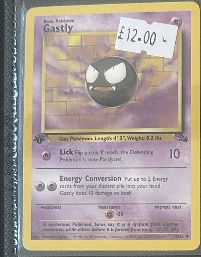 Pokemon Card Gastly Fossil 1st Edition Uncommon 33/62 Lightly Played