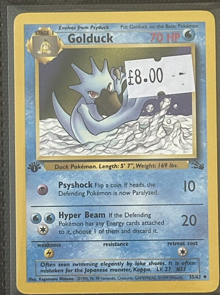 Pokemon Card Golduck Fossil 1st Edition Uncommon 35/62 Lightly Played