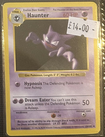 Pokemon Card Haunter Base Set Shadowless Uncommon 29/102 Lightly Played