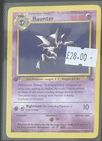 Pokemon Card Haunter Fossil 1st Edition Rare 21/62 Lightly Played