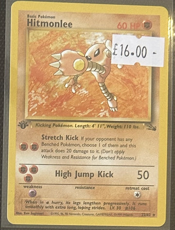 Pokemon Card Hitmonlee Fossil 1st Edition Rare 22/62 Lightly Played