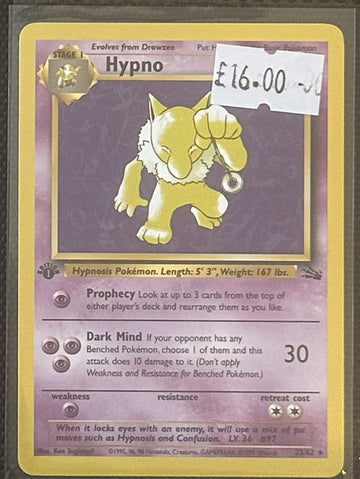 Pokemon Card Hypno Fossil 1st Edition Rare 23/62 Lightly Played