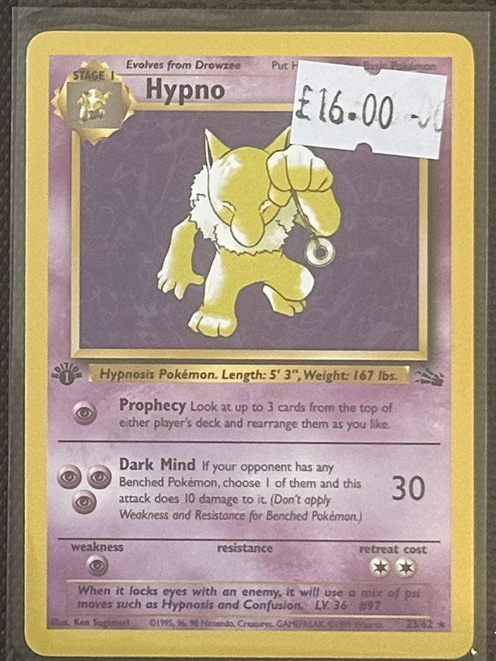 Pokemon Card Hypno Fossil 1st Edition Rare 23/62 Lightly Played