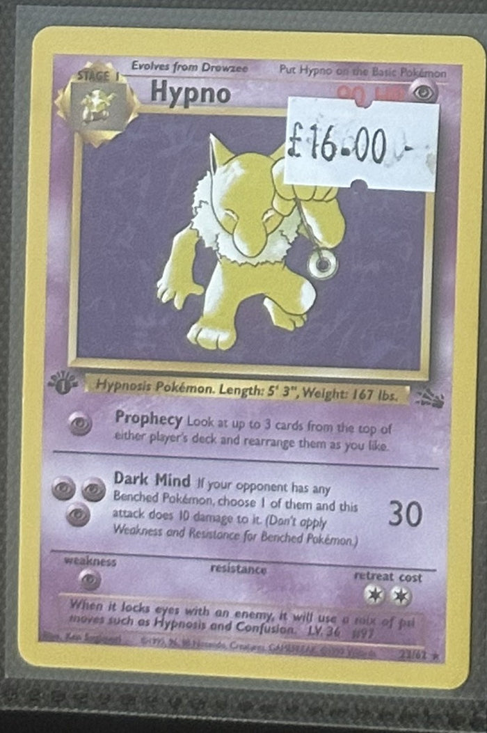 Pokemon Card Hypno Fossil 1st Edition Rare 23/62 Lightly Played