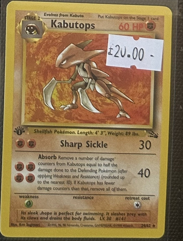 Pokemon Card Kabutops Fossil 1st Edition Rare 24/62 Lightly Played