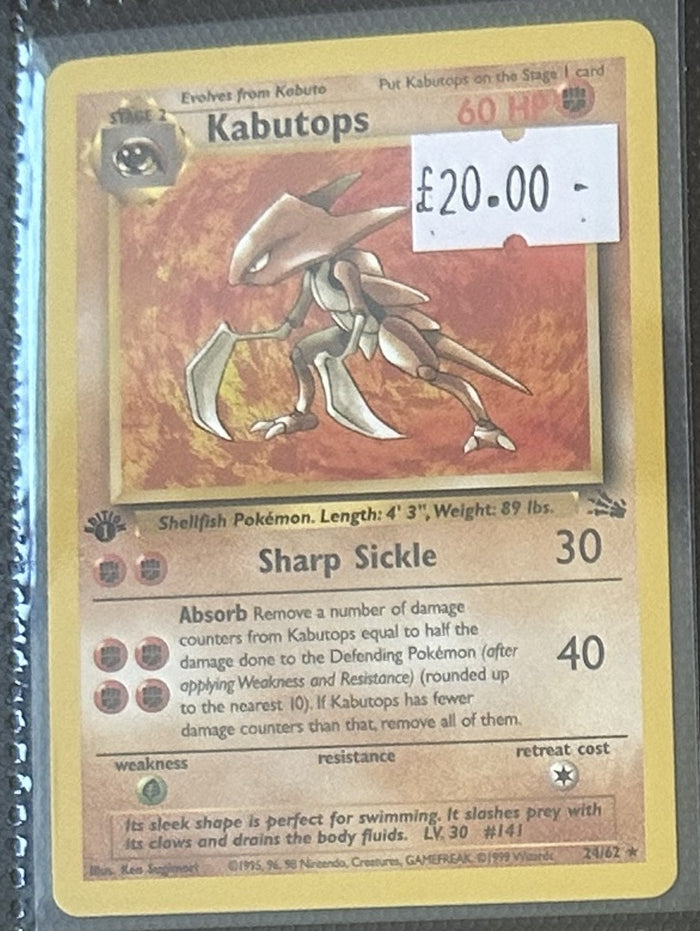 Pokemon Card Kabutops Fossil 1st Edition Rare 24/62 Lightly Played