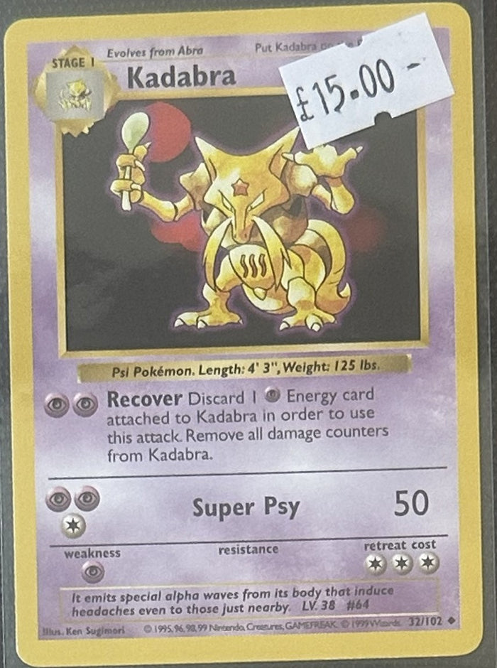 Pokemon Card Kadabra Base Set Shadowless Uncommon 32/102 Lightly Played