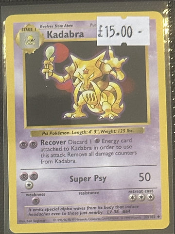 Pokemon Card Kadabra Base Set Shadowless Uncommon 32/102 Lightly Played