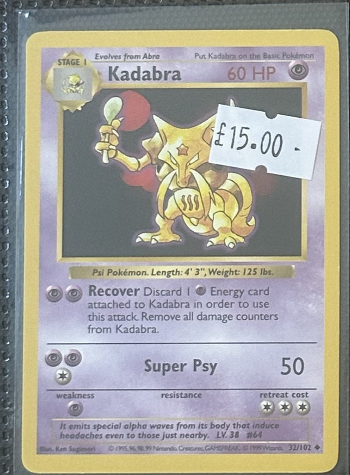 Pokemon Card Kadabra Base Set Shadowless Uncommon 32/102 Lightly Played