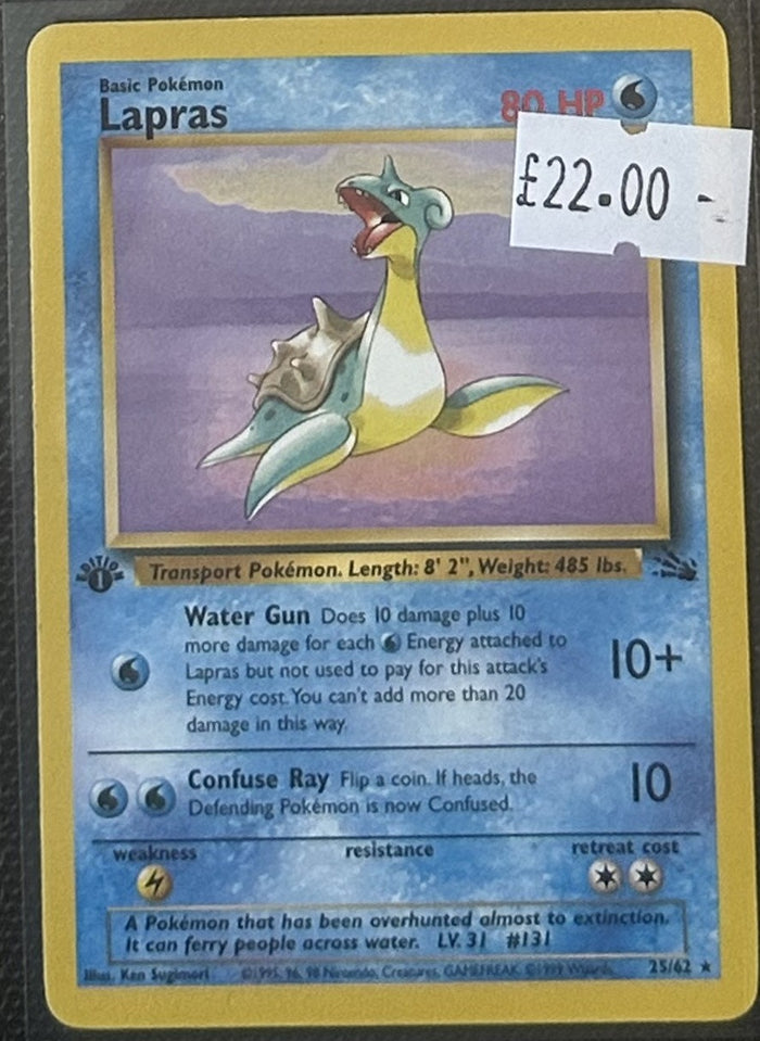 Pokemon Card Lapras Fossil 1st Edition Rare 25/62 Lightly Played