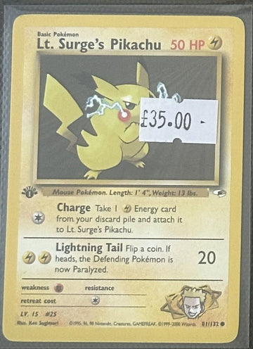 Pokemon Card Lt. Surge's Pikachu Gym Heroes 1st Edition Common 81/132 LP