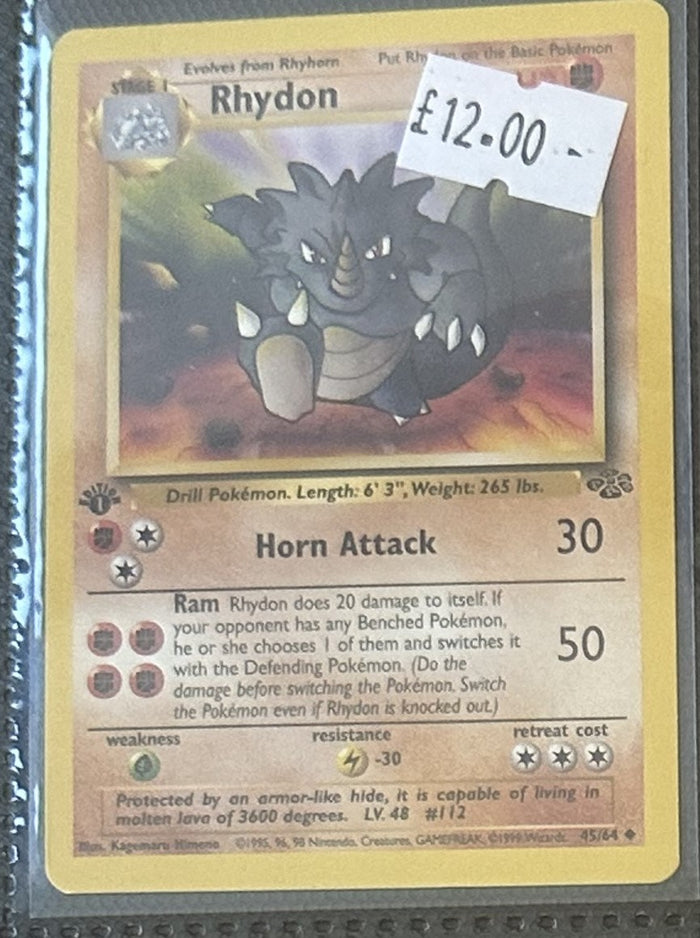 Pokemon Card Rhydon Jungle 1st Edition Uncommon 45/64 Lightly Played