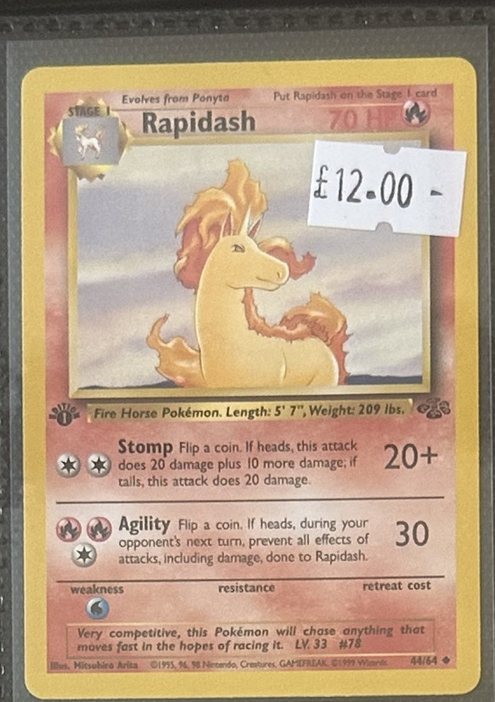 Pokemon Card Rapidash Jungle 1st Edition Uncommon 44/64 Lightly Played