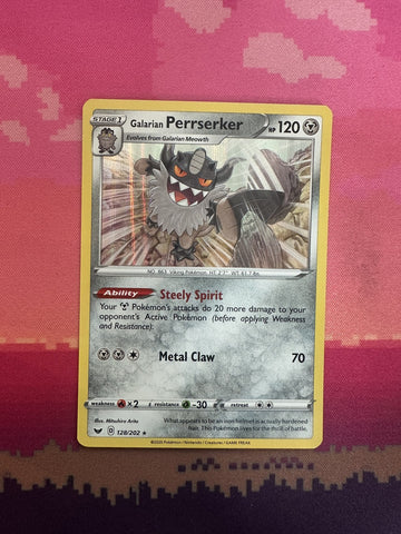 Pokemon Card Galarian Perrserker Sword & Shield Rare 128/202 Near Mint
