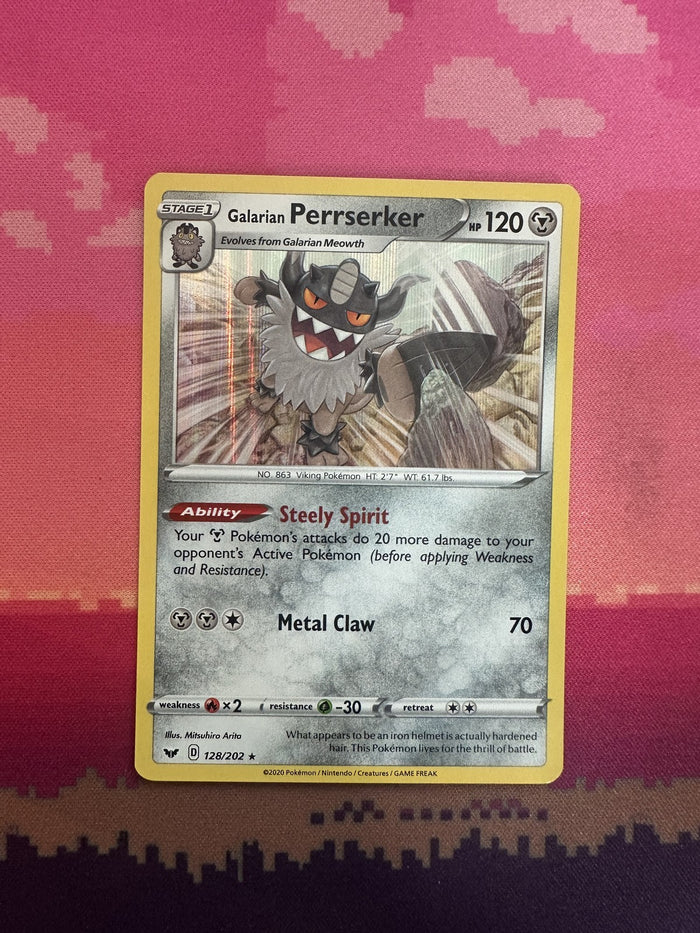 Pokemon Card Galarian Perrserker Sword & Shield Rare 128/202 Near Mint